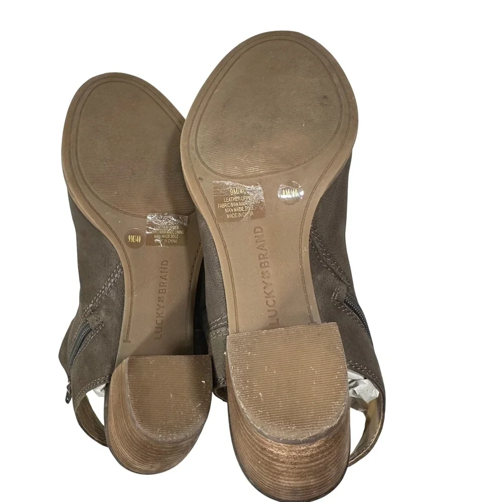 Lucky Brand Womens Brown Leather Peep Toe Block Heel Slingback Booties Size 9M